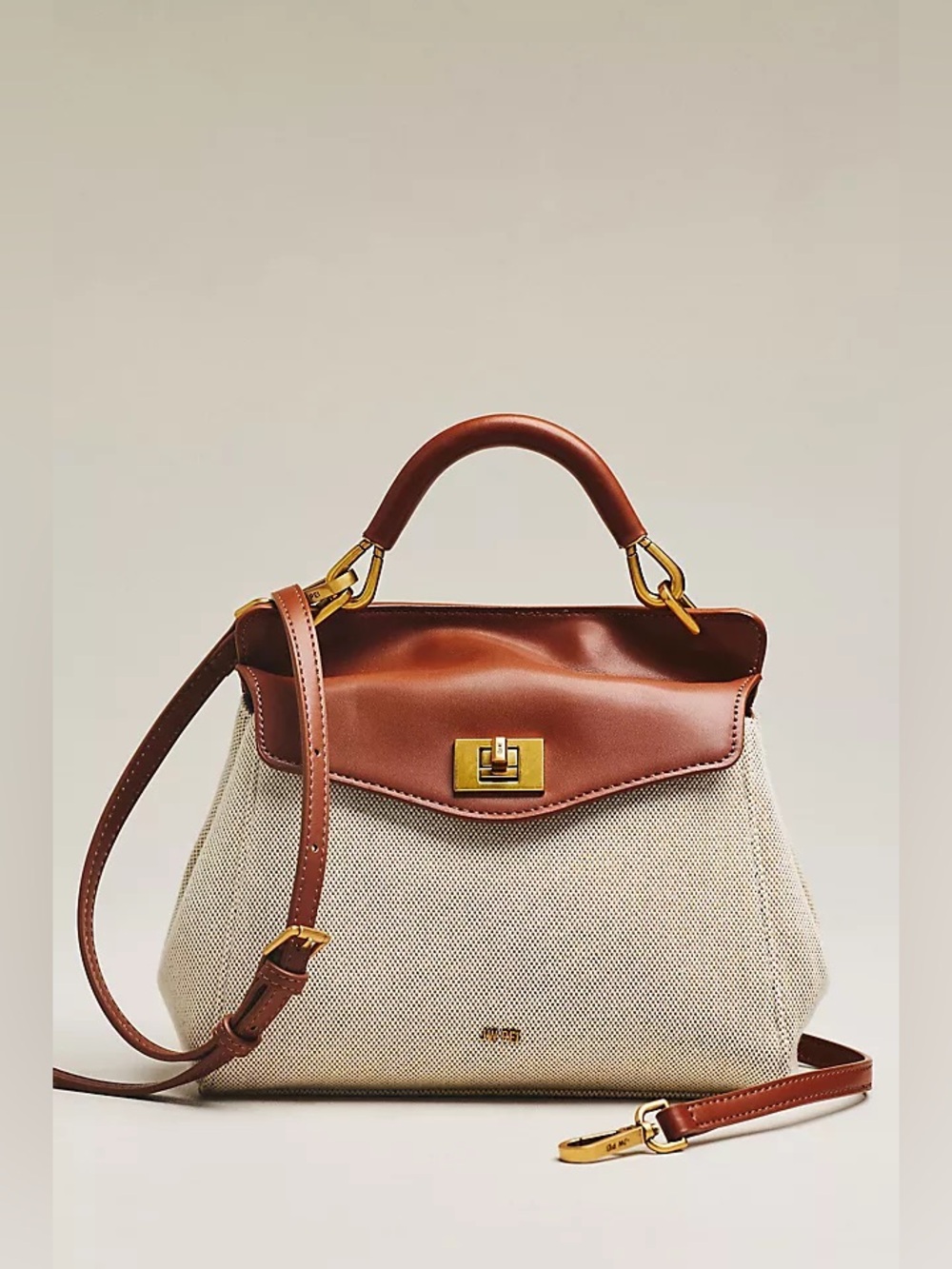 New Anthropologie JW pei Lucia top handle bag crossbody canvas leather tan